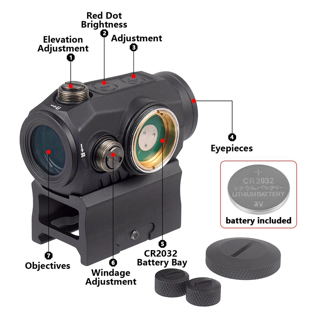 R5 1x20mm 2 MOA Red Dot Sight Reflex Riflescope Hunting Scope With Mount Riser 20mm Rail Co-Witness Holographic AR15