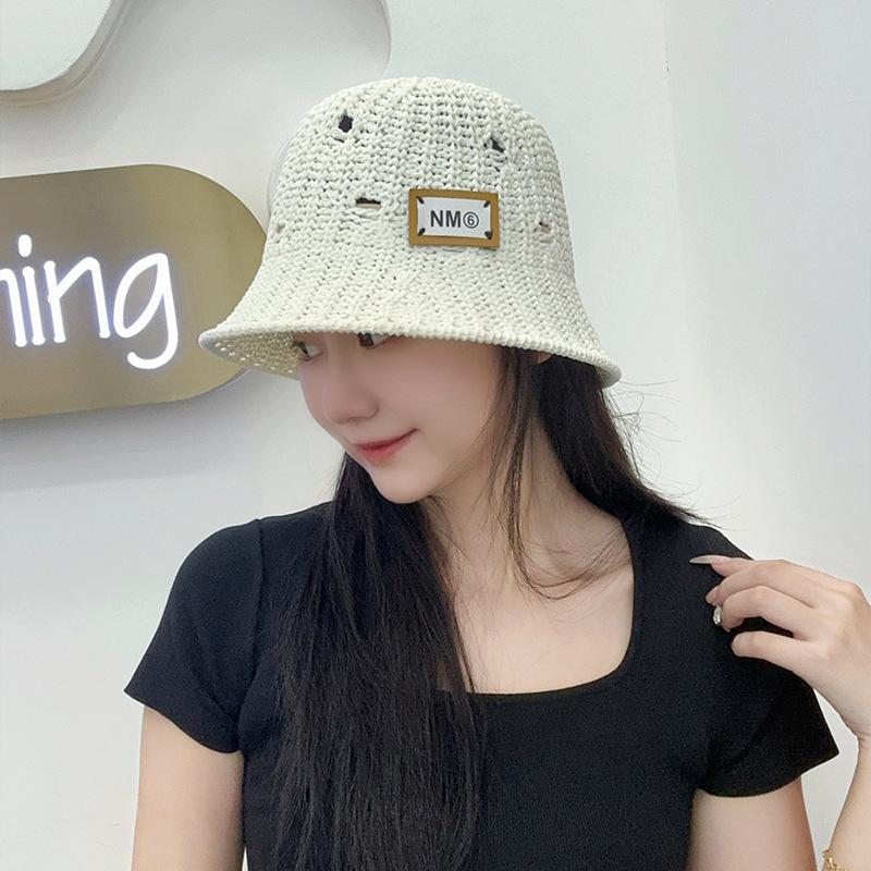 Spring and summer hollow knitting breathable casual versatile face small bucket hat woman