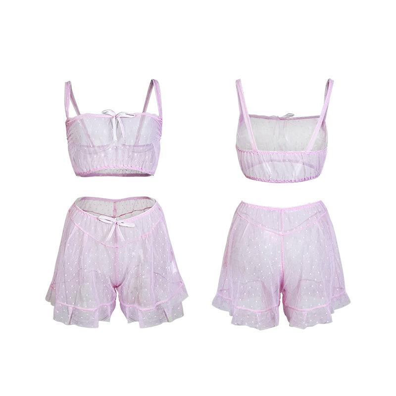 Polka dot perspektif file seksi jartiyer şort takımı tatlı çok renkli pijama