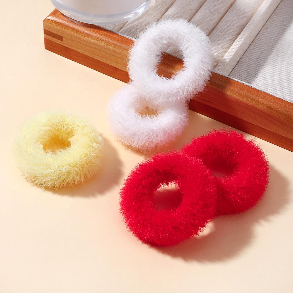 5pcs/bag Girls Mini Colorful Plush Hair Ring Fat Intestine Ring Baby Cute Hairy Head Rope Furry Rubber Band Hair Accessories