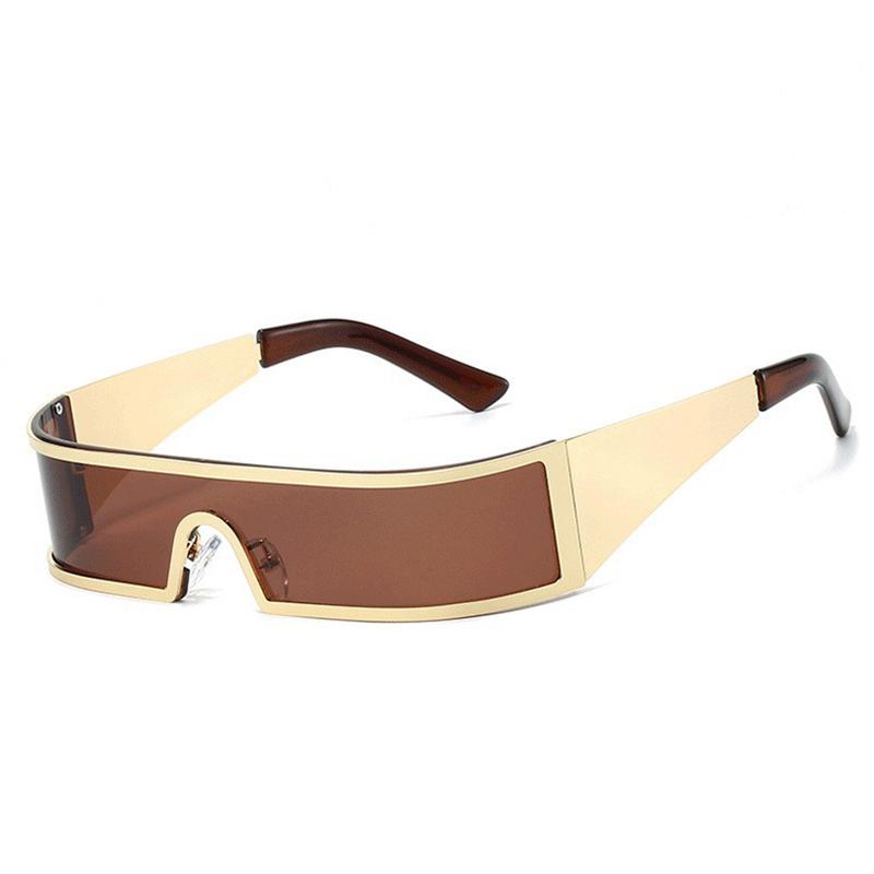 

Retro Futuristic Style Sunglasses, One-Piece Lens Narrow Frame Sunglasses, Unisex Trendy Brand Street Shooting Eyewear 9094 коричневый