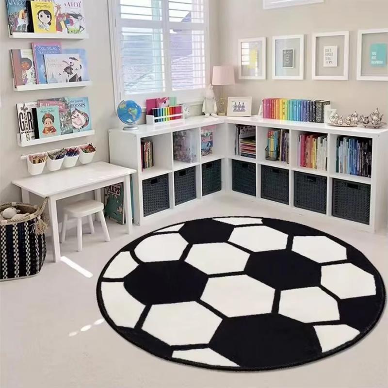 Basketball Shaped Round Sports Rug Novelty Circular Floor Mat For Boys Bedroom Kids Room Indoor Home Decor Area Carpet