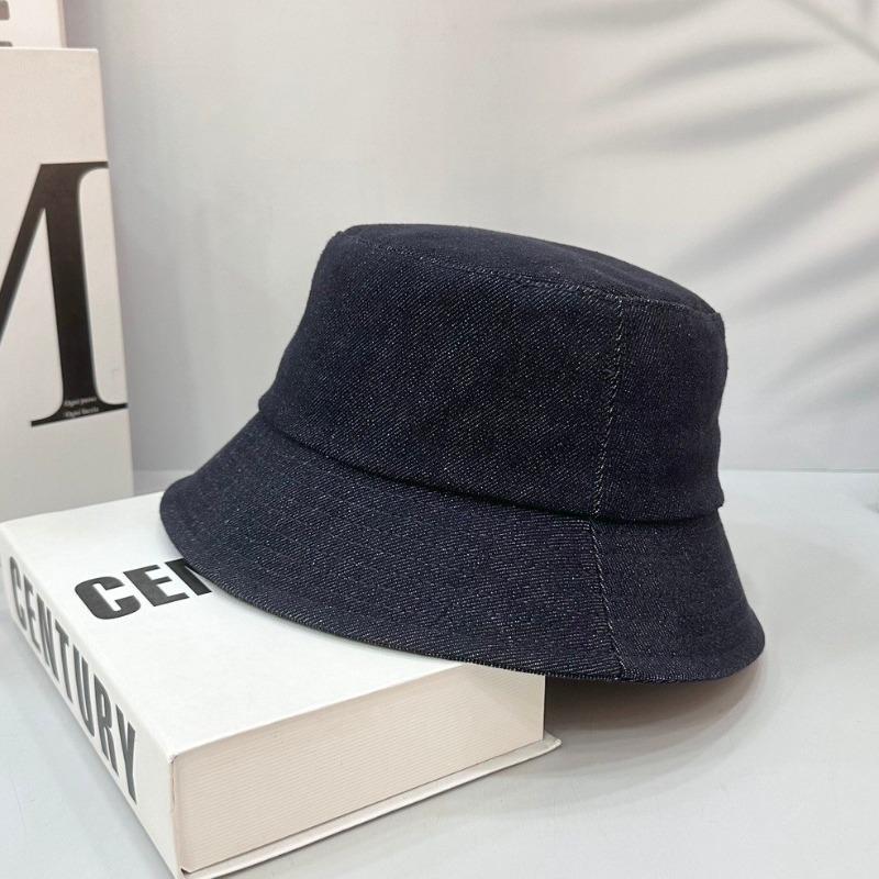 

Джинсовая панама большой окружности головы, подчеркивающая лицо, для маленькой девочки, весенне-осенняя солнцезащитная шляпа-ведро, ретро, универсальная, однотонная шляпа-артефакт One Size джинсовый синий