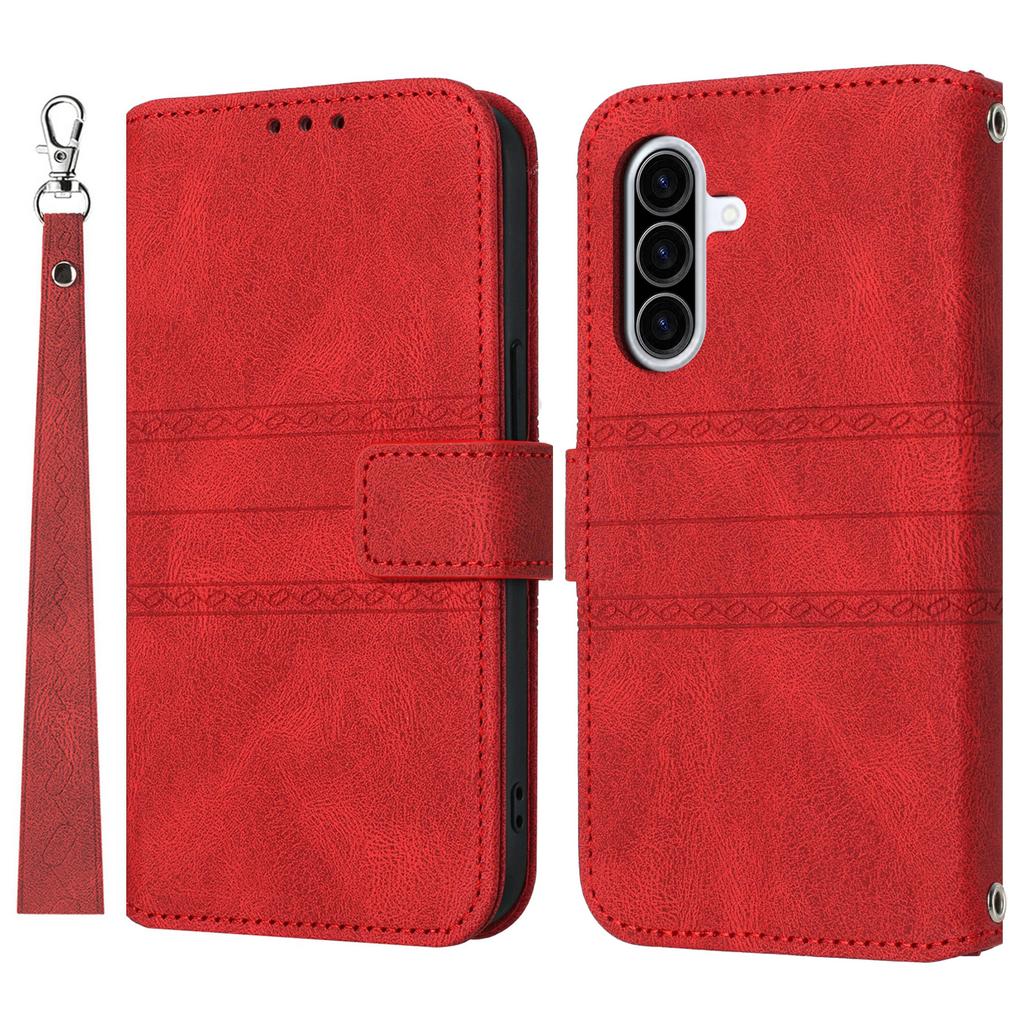 For Samsung Galaxy A17 5G/A26 5G Case Wallet Skin-Touch Leather Imprinted Phone Cover with Wrist Strap
