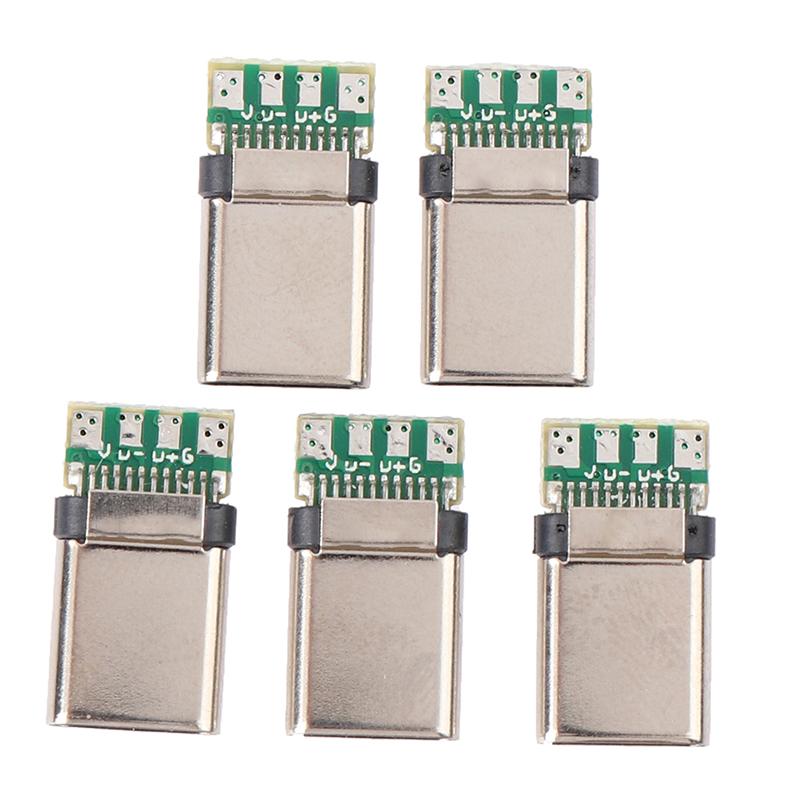 New 5Pcs USB 3.1 Type C Male DIY Solder Plug Connector Socket Attached PC Board