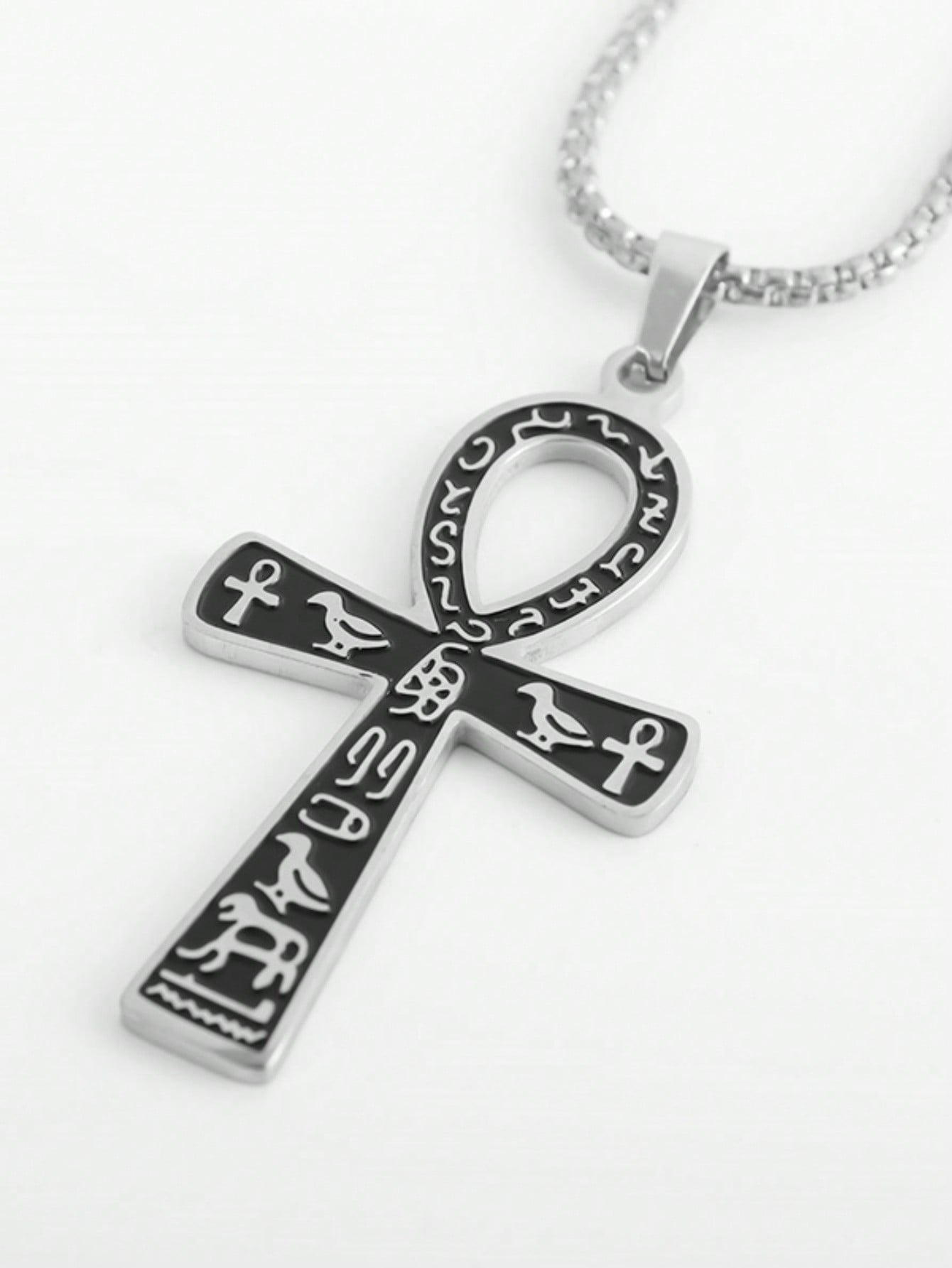 

Винтажное ожерелье-подвеска в виде тотема древнеегипетского креста Анх из нержавеющей стали для мужчин и женщин, амулет-ключ жизни фараона Retro&one-size серебряный