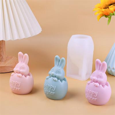 Easter Bunny Candle Mold 3D Silicone Eggshell Rabbit Plaster Casting Epoxy Resin Fondant Cake Making Molds Crafts Home Decor