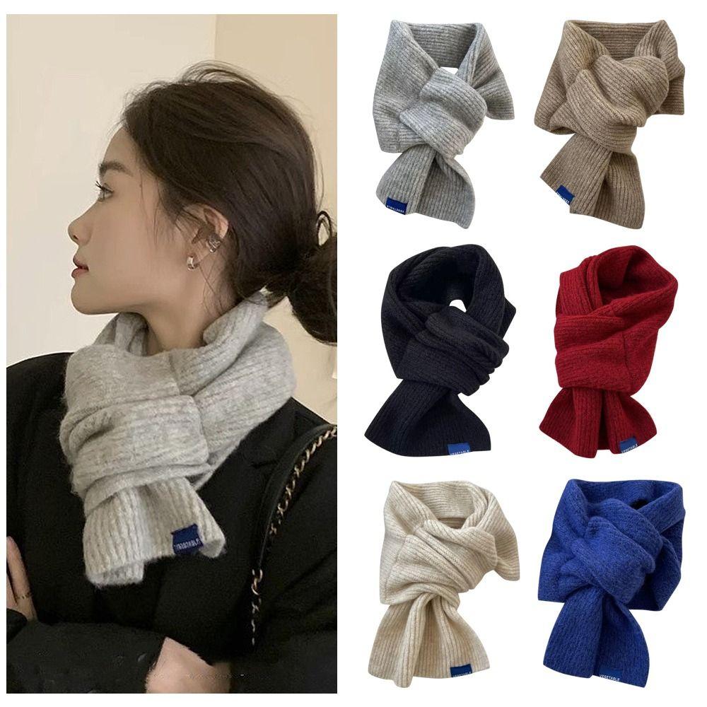 Woolen Knit Scarf Solid Color Short Neckerchief Neck Guard Shawl Neck Warmer Women