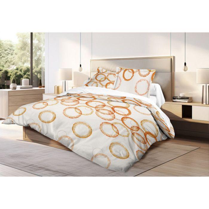 Parure de draps 4P "Louna" lit 140 x 190 Circle Orange Coton Pur