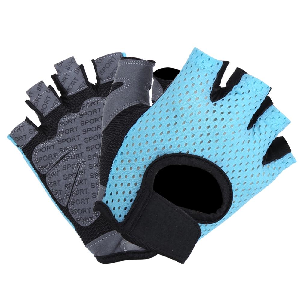 Fitness Exercise Gloves Anti Skid Breathable Sports Training Half Finger Gloves for Yoga Blue(L )