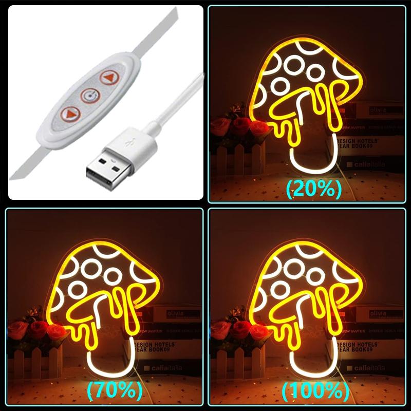 Inspired Mushroom Neon LED Dimmable Creative Nightlight Can be used for Game Room Bedroom Living Room Background Wall Decorative