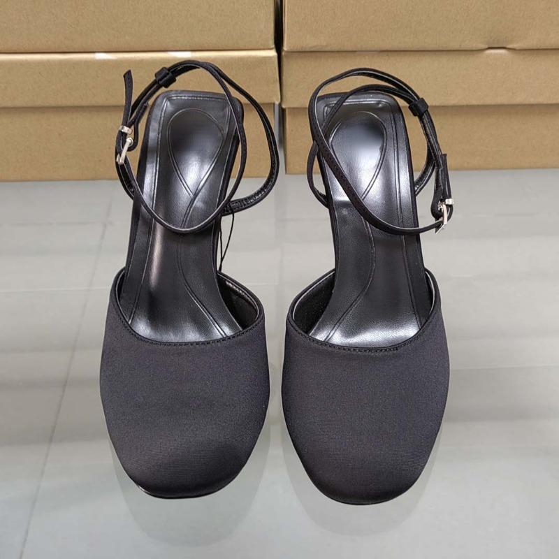 fashion Sexy Ankle Strap Women's Shoes 2024 Summer Luxury Designer Shallow High Heels Stilettos Black Comfort Square Toe Ladies Sandals