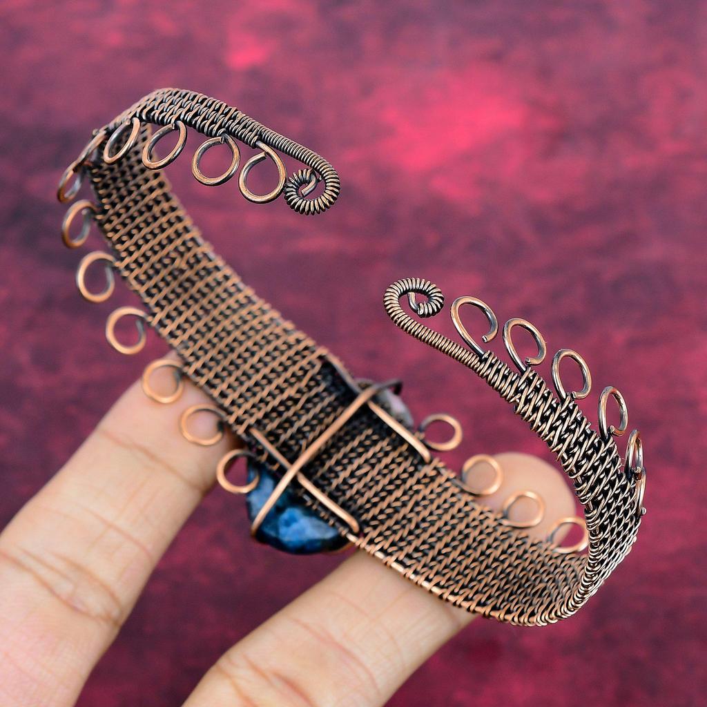 Copper Watermelon Tourmaline Bangle Copper Wire Wrapped Jewelry Adjustable Bangle