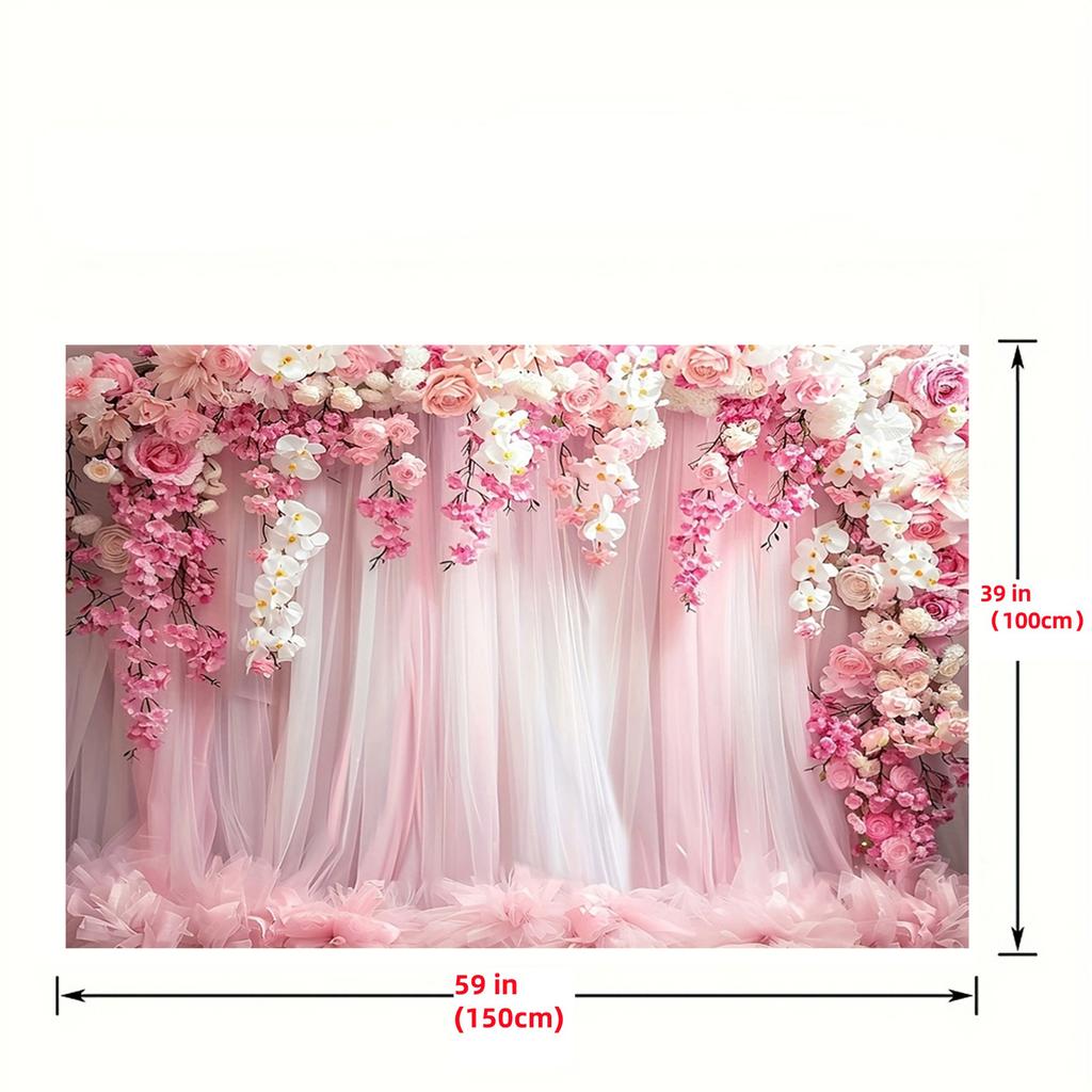 Een roze bloemenachtergronddoek, fotografieachtergrond, bruilofts- en bruidsfeestdecoratie