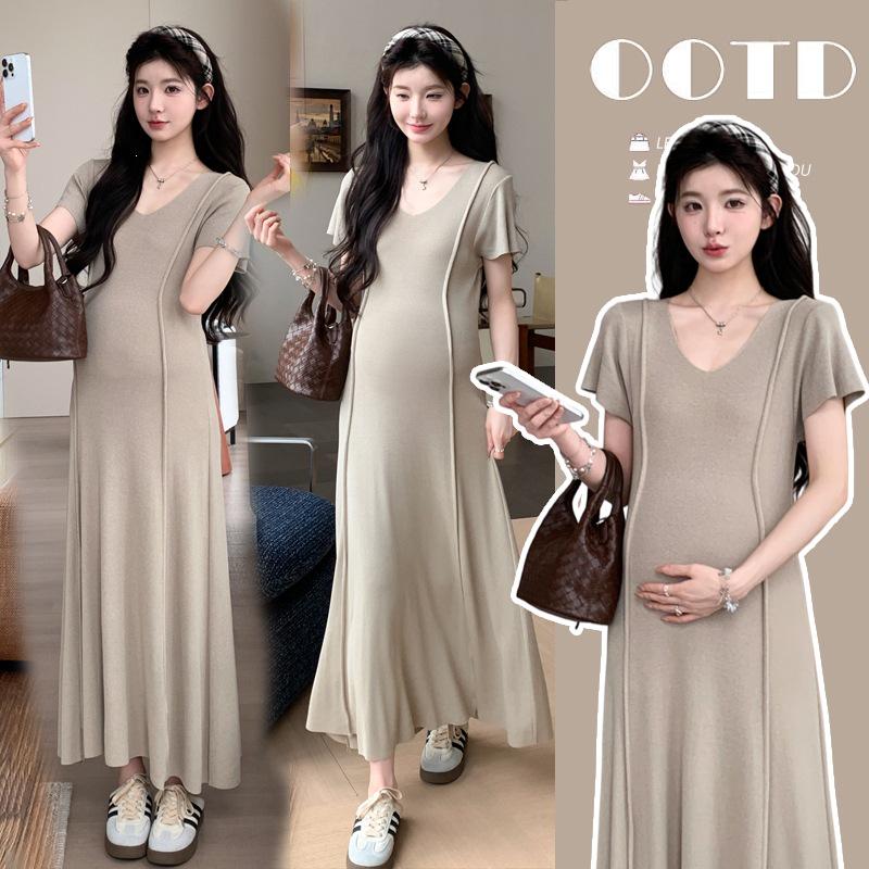 2026 Spring/Summer Korean Style High-Quality Beaded Knit Maternity Dress 2XL