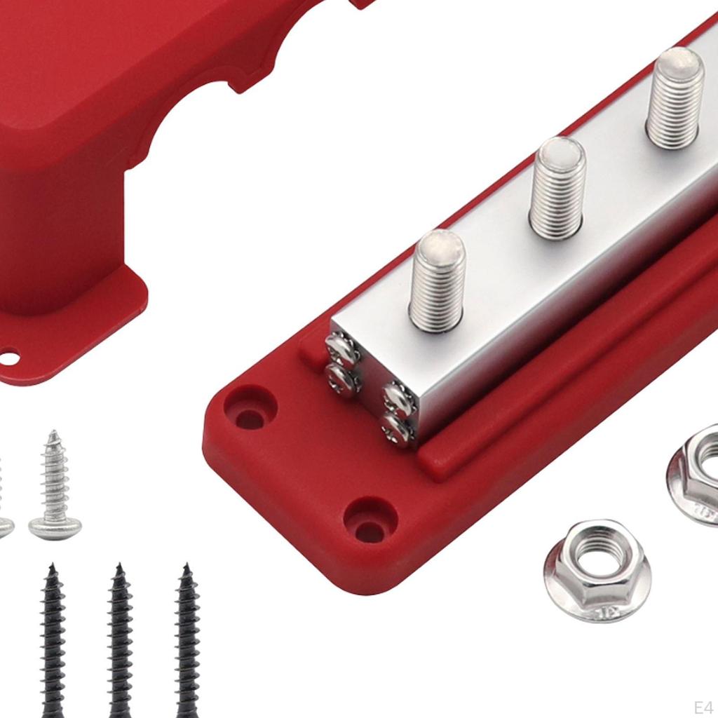 Bus Bar Power Distribution Block with Cover 3/8" 4 Stud for Automotive And Marine Use