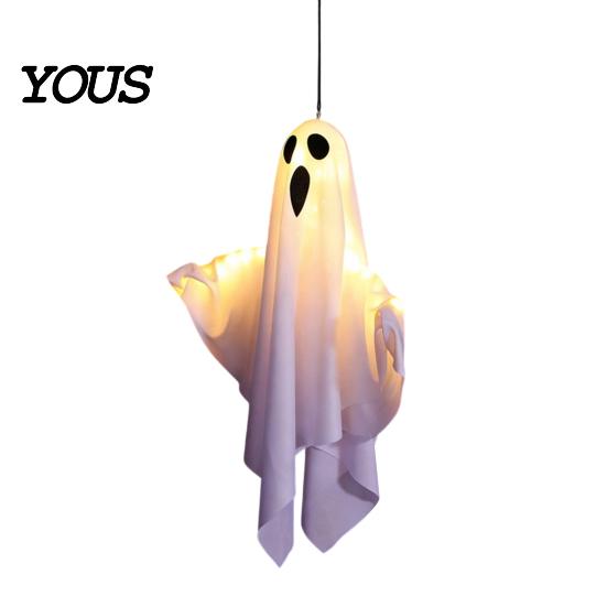 Window Hanging Ghost Ornament Halloween Glowing Decor, Fabric Light Up for Tree Door, Spooky Yard Patio Decoration Party, Trick or Treat Gift Outdoor