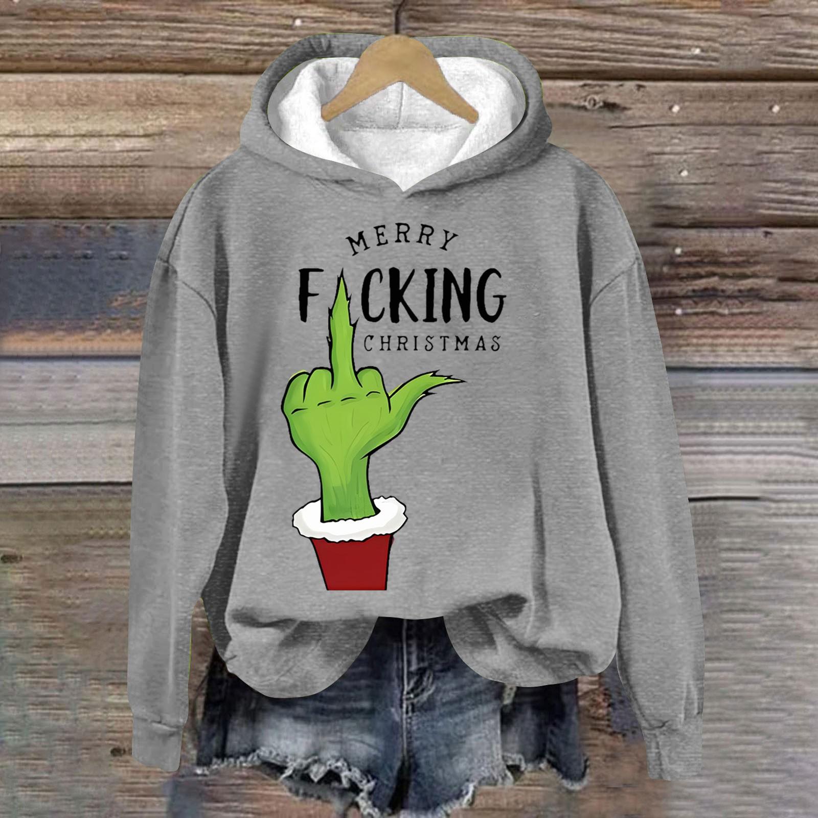 Женская модная повседневная толстовка с капюшоном и длинным рукавом с рождественским принтом и круглым вырезом XXXL 2289₽