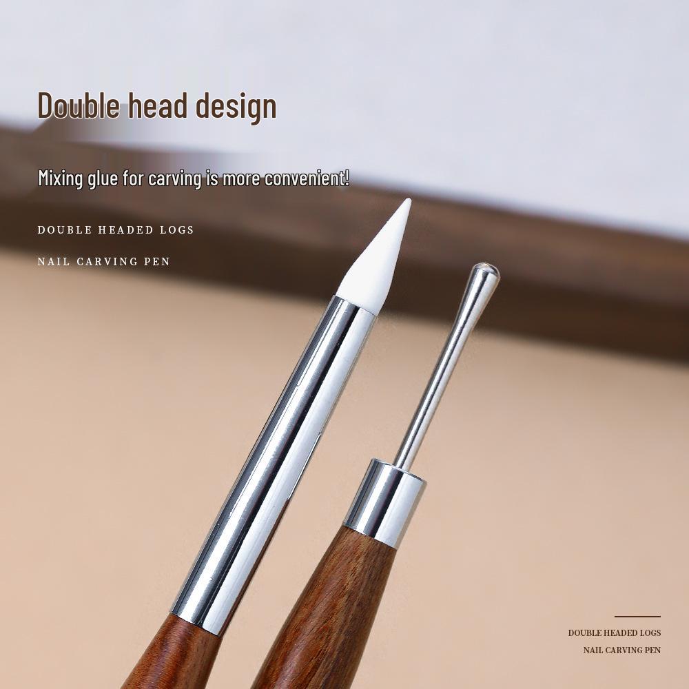 Double-Ended Sandalwood Carving & Glue Mixing Pen: Comfortable Grip, Multi-Functional Silicone Nail Art Tool.