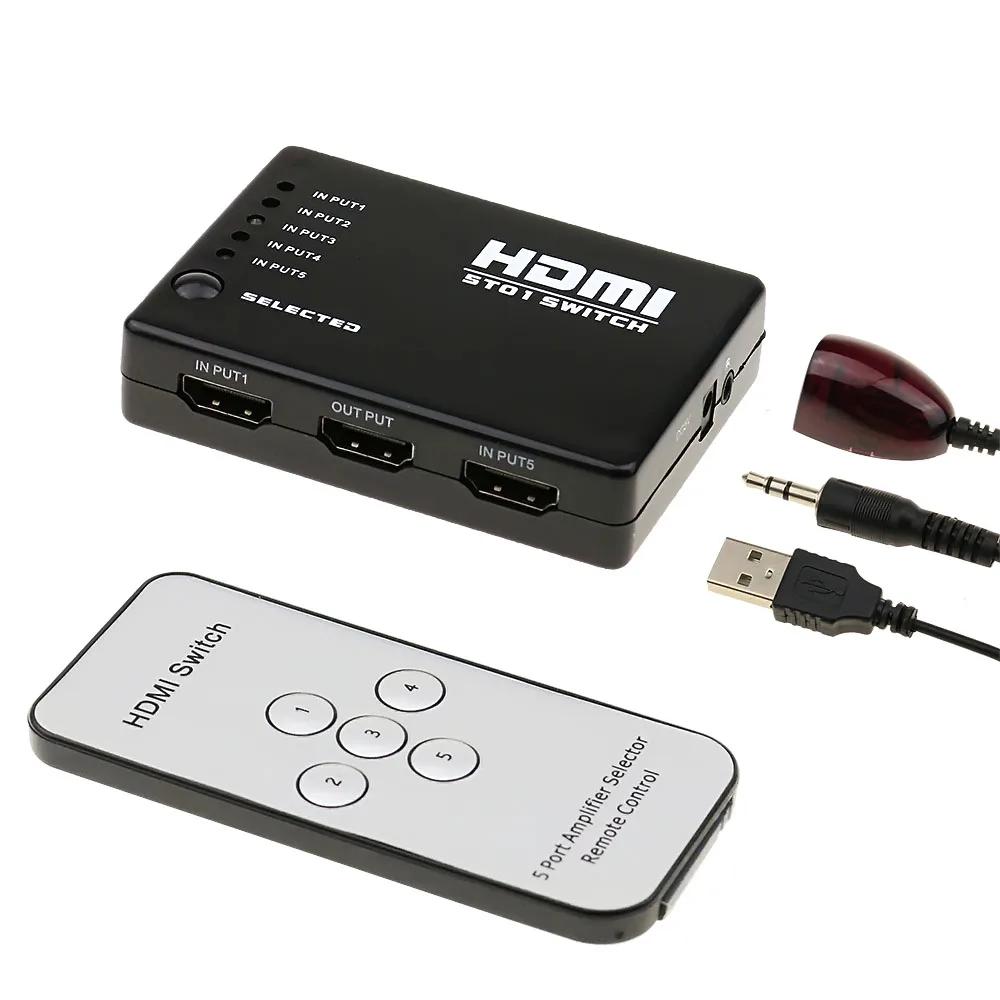 NEW HUB 5 Ports 1080P Video HDMI Switch Switcher HDMI-compatible Splitter with IR Remote Splitter Box for HDTV DVD PS3