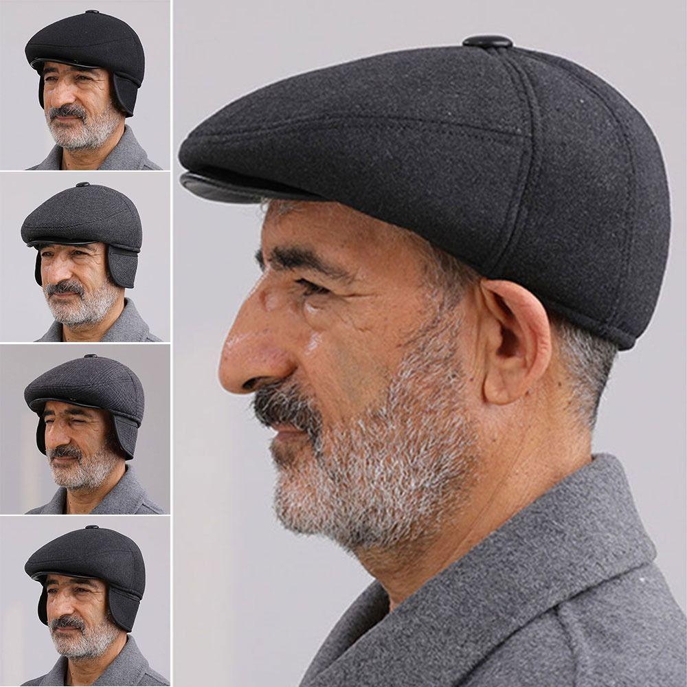 Middle Age Earflap Cap With Ear Flap Flat Caps Quality Men Berets  Men