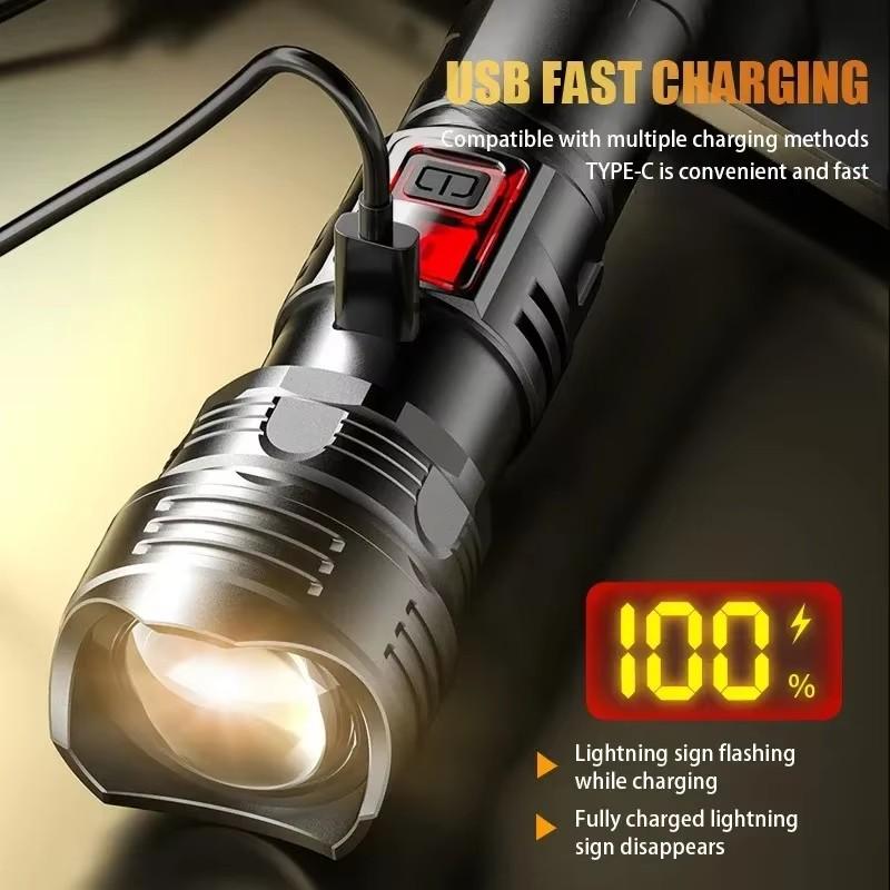 New USB Rechargeable LED Flashlights High Power Portable White Laser Telescopic Zoom Torch Lamp Outdoor Camping Fishing lights