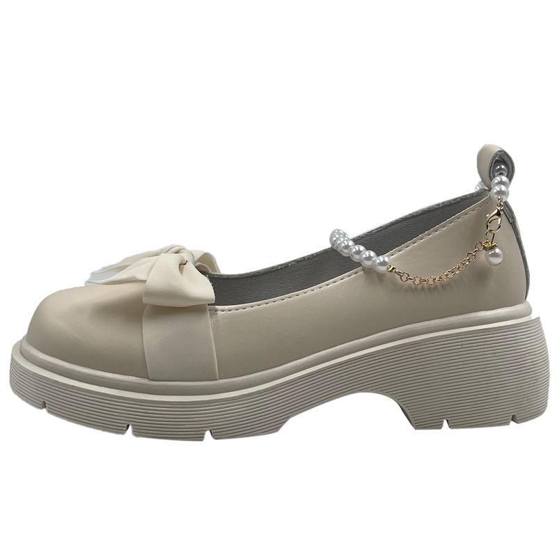 

2024 Туфли для женщин, дышащие туфли Мэри Джейн с открытыми плечами, удобные легкие туфли на платформе с бантом из жемчуга, Zapatillas Mujer 35 бежевый