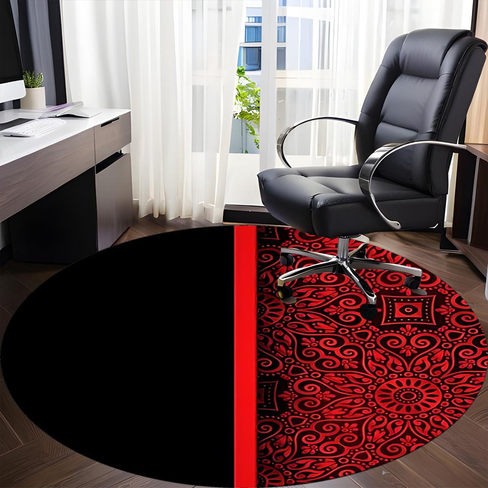 1pc Red Mandala Office Round Area Rug, Mat Suitable For Office, Under Office Chairs Bedroom Living Room Home Decor, Room Deco