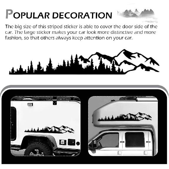 2 PCS Car Mountain Tree Forest Decals, 39.4" x 6.7" Mountain Tree Graphic Stickers, Waterproof Car Body Side Door Truck Tailgate Exterior Decoration,