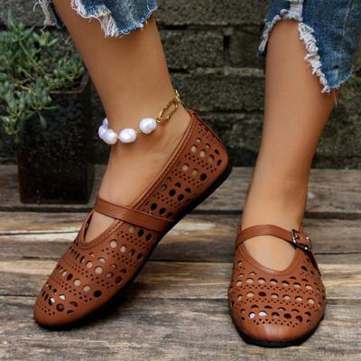 Summer Hollow Ladies Shoes 2024 New Casual Fashionable Women's Closed Toe Sandals Soft and Comfortable Ballet Flat Shoes Zapatos