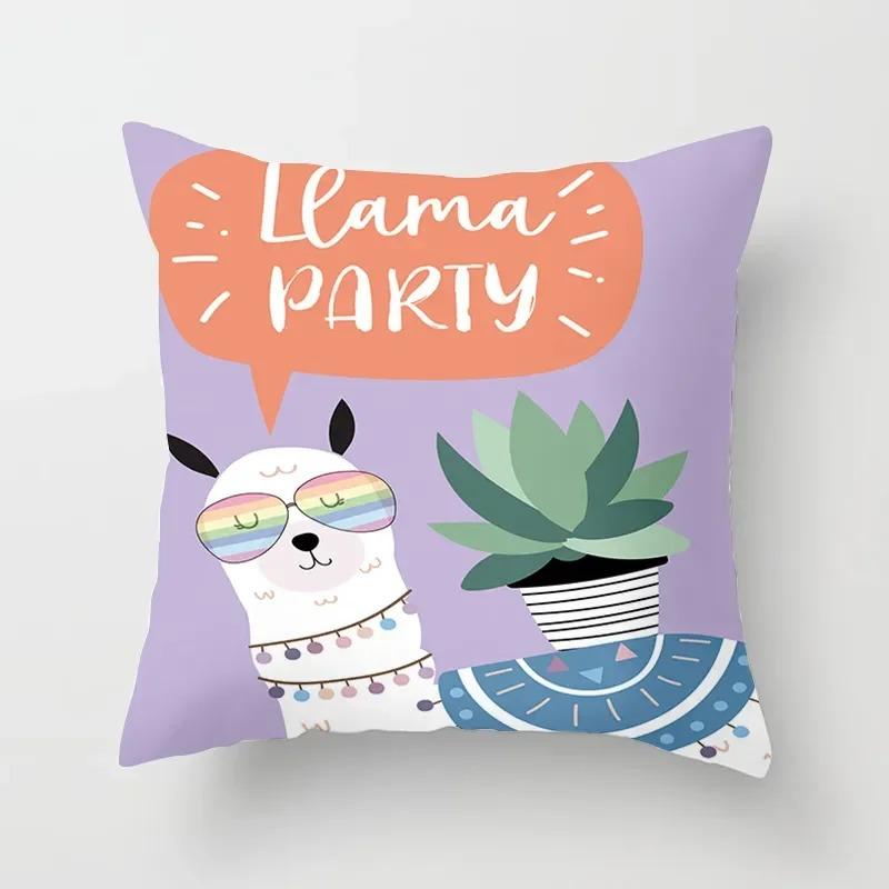 Alpaca Cartoon Cactus Study Pillowcase Office Living Room Home Pillowcase Car Ornaments