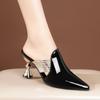 High Heel Slippers Pointed Toe Shoes Women Elegant Mules Shoes Women Black Green Metal Heel Outdoors Womens Slippers Big Size