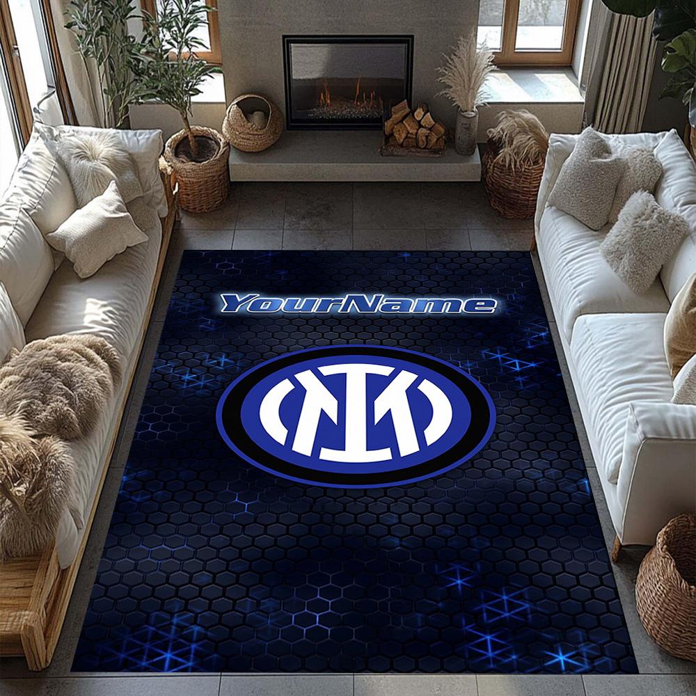 Inter Milan Personalized Text Area Rug Suitable for Playrooms Kitchen Balcony Foyer Antislip Carpet Decorate Offices Best for Christmas