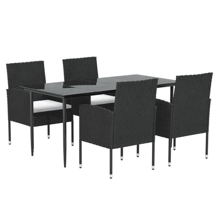 VidaXL Garden Dining Set Cushions 5pcs Black Wicker, Outdoor Dining Set, Table and 3156778