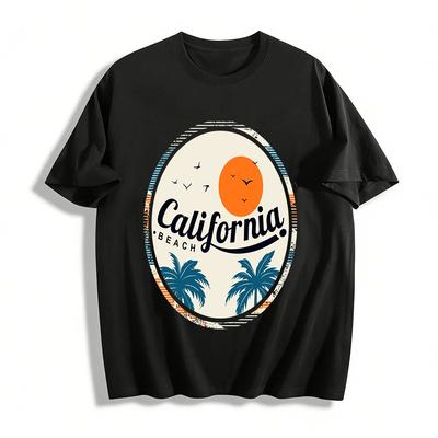 California Beach Print Vacation Style Unisex Short Sleeve T-Shirt Pure Cotton T-shirt