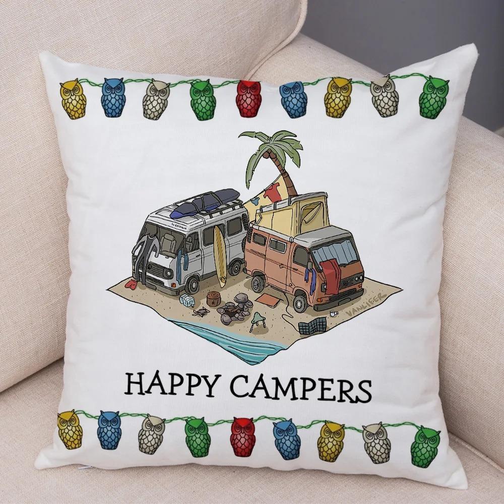 Cartoon house travel car camper series cushion cover pillowcase decoration life home pillowcase suitable for sofa bedroom room