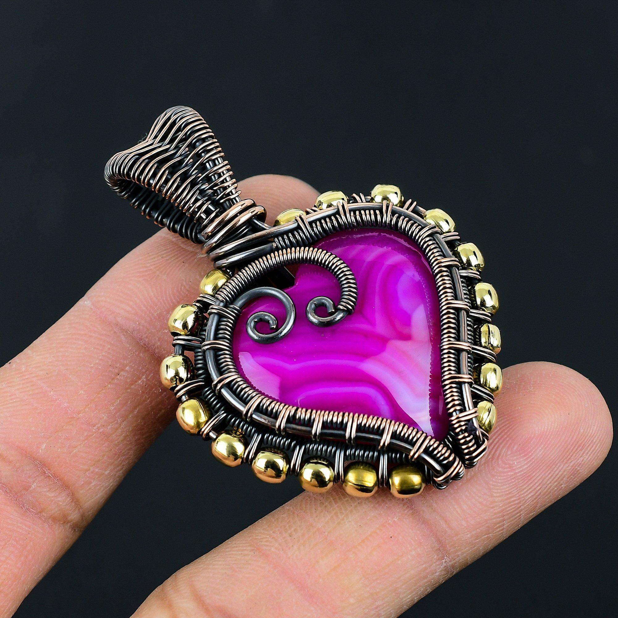 Ручная работа, подвеска-сердце в проволочной обмотке, розовый агат Ботсваны, уникальное бохо-украшение, подарок для женщин и мужчин