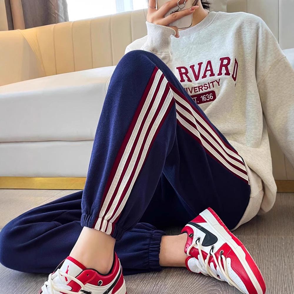

Plus Size Women s Three Stripe Fleece Sweatpants - Slimming, Casual, Spring & Autumn L 95-115 lbs