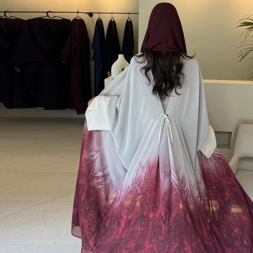 Verlaufend Glänzender Sommer Abaya Cardigan Robe 2025 - Lange Modische Überwurf Oberbekleidung