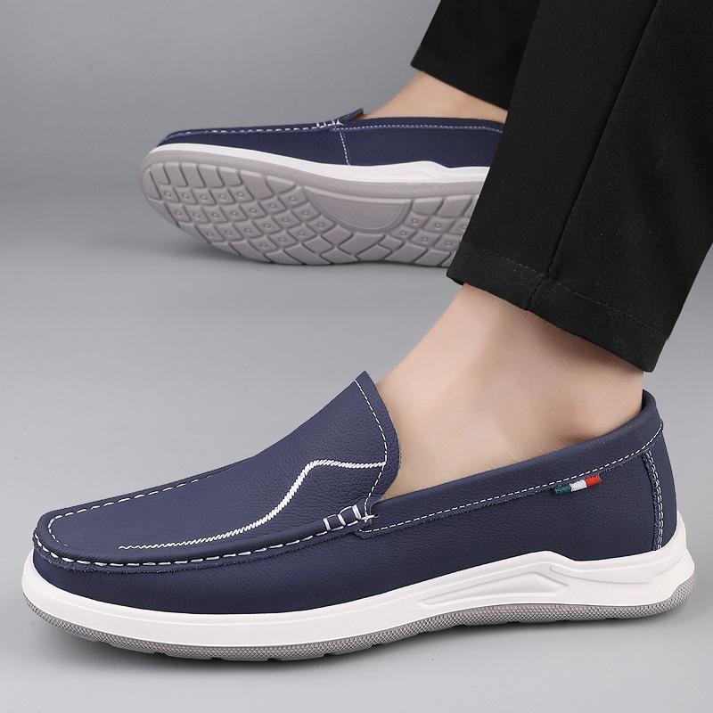 

Men s shoes autumn first-layer cowhide casual leather shoes men s British versatile breathable Doudou shoes one-pedal loafers 44 синий