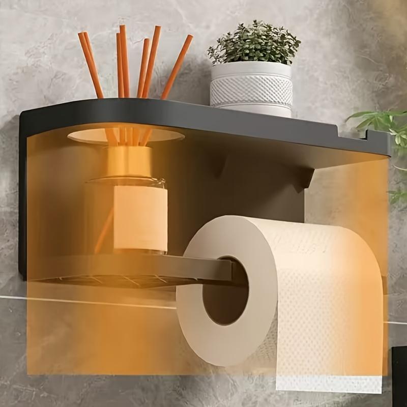 Modern & Wall-Mounted Toilet Paper Holder with Storage Shelf & Drawer - Space-Saving Bathroom Organizer with Knob, Multi-Tier Shelving System