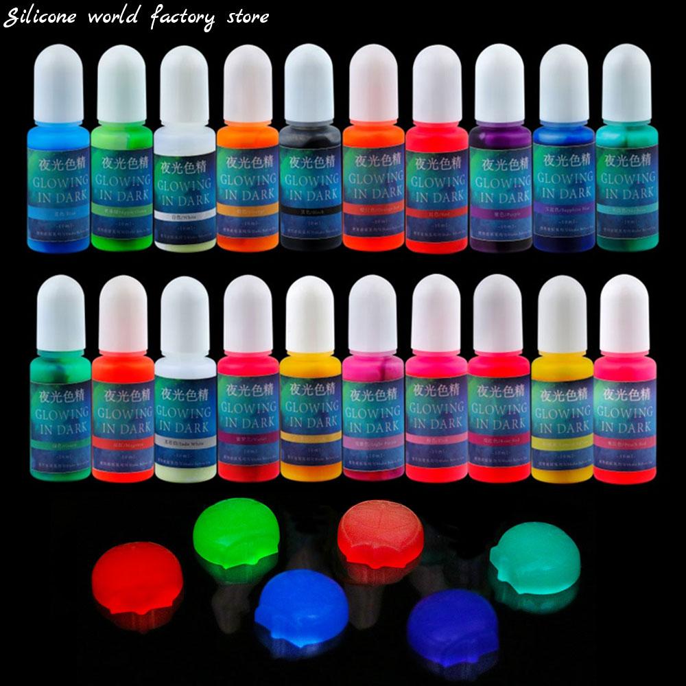 Silicone world 10ML 20 Colors Fluorescent Pigment Luminous Paint Resin Dye UV Resin Coloring Epoxy Resin Pigment for DIY Crafts