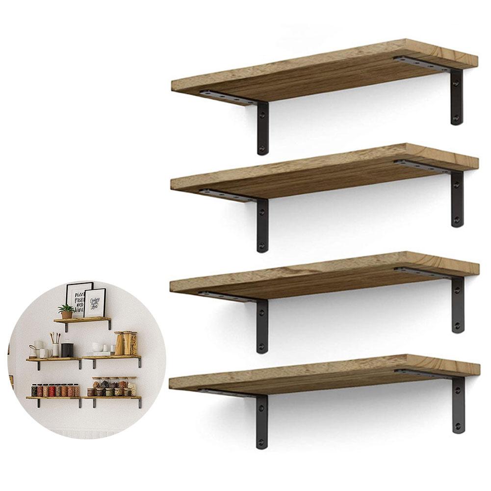 4PCS Wall Mounted Wood Shelves Decorative Floating Bathroom Shelf Multipurpose for Bedroom Living Room