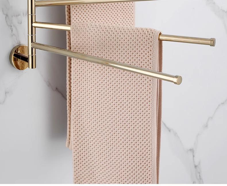 Rotatable Gold Foldable Copper Towel Rack - Punch-Free Multi-Bar for Bathroom