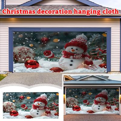 Muñeco de Nieve Navidad Banner Puerta de Garaje Tela de Decoración Feliz Navidad Atmósfera Festiva Colgante Exterior para Garaje