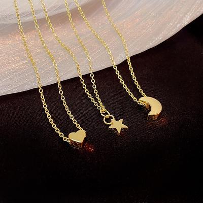 Trend Rose Gold Stea Inimă Pandantiv Lanț Claviculă Rafinat Modă Simplu Colier Femei