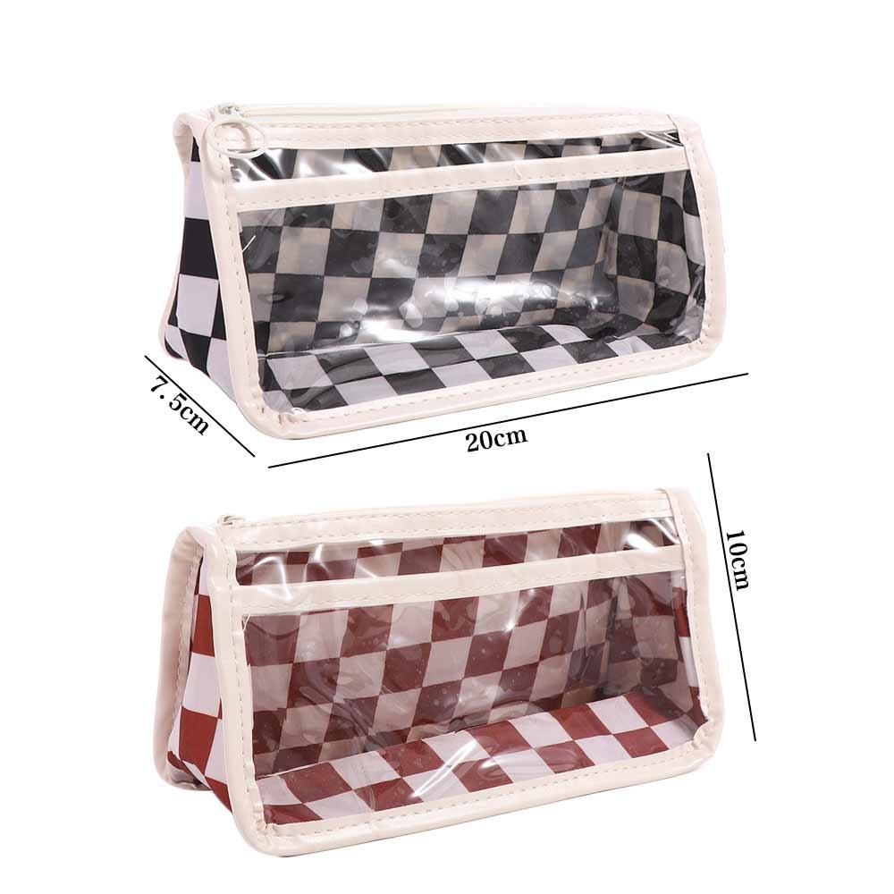 Waterproof Checkerboard Pattern Pen Case Transparent Lattice Pencil Bag  Kids Gifts