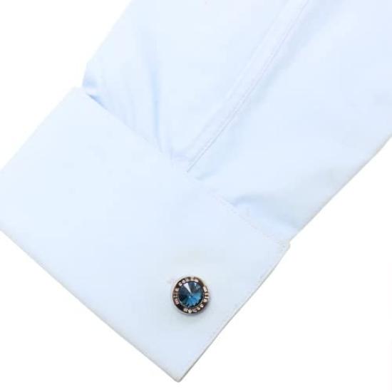 Mila Schon Blue Crystal Glass Cufflinks and Tie Clip Set (msc10412st)