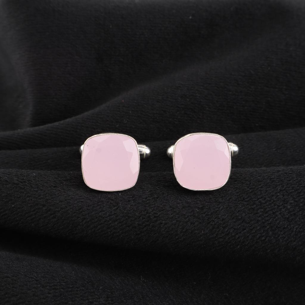 Rose Chalcedony Gemstone 925 Sterling Silver Handmade Jewelry Designer Cufflink 1" For Him CL-9-16