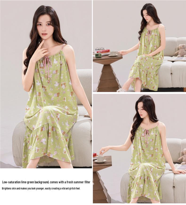 Women's Plus Size Cotton Silk Spaghetti Strap Floral Ruffled Nightgown with Adjustable Straps
